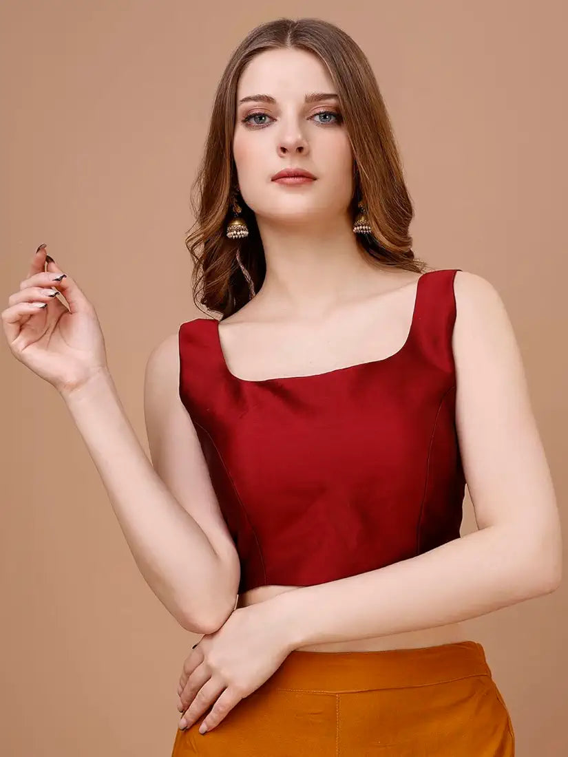 Womanista Women's Taffeta Solid Sleeveless Readymade Saree Blouse for Women Stylish