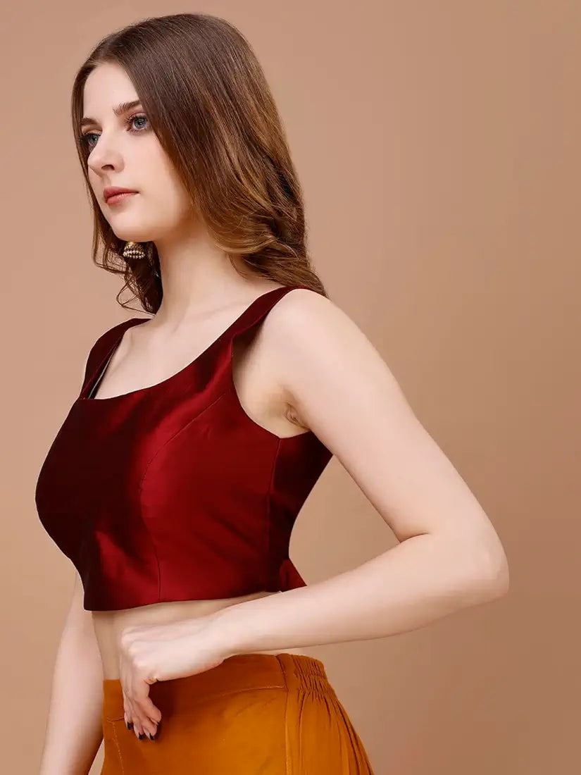 Womanista Women's Taffeta Solid Sleeveless Readymade Saree Blouse for Women Stylish
