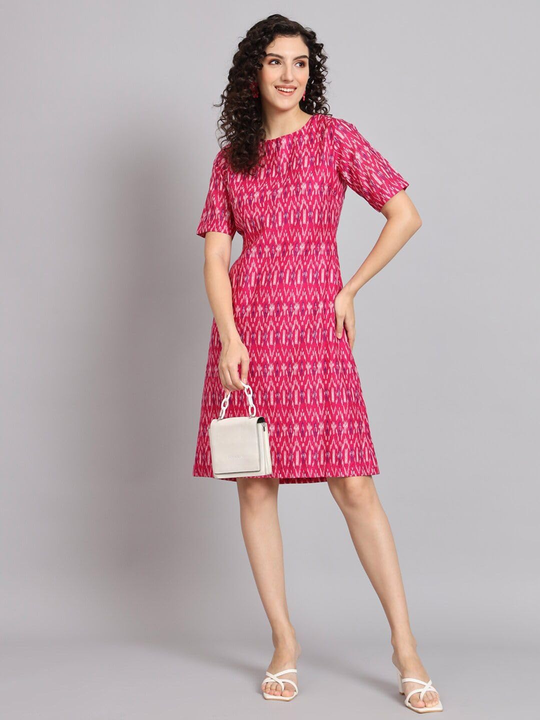 Powersutra Printed Dress for Women | A-line Dress for Women | Office Wear for Women | Dresses with Pockets for Women | Knee Length Dress for Women | Summer Dresses