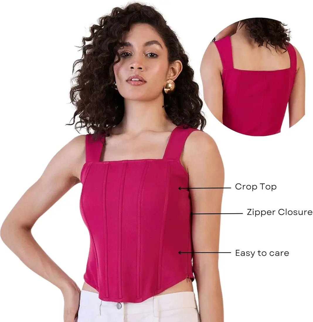 Powersutra Pink Solid Top for Women | Corset Top for Women | Office Wear for Women | Strappy Corset Top for Women