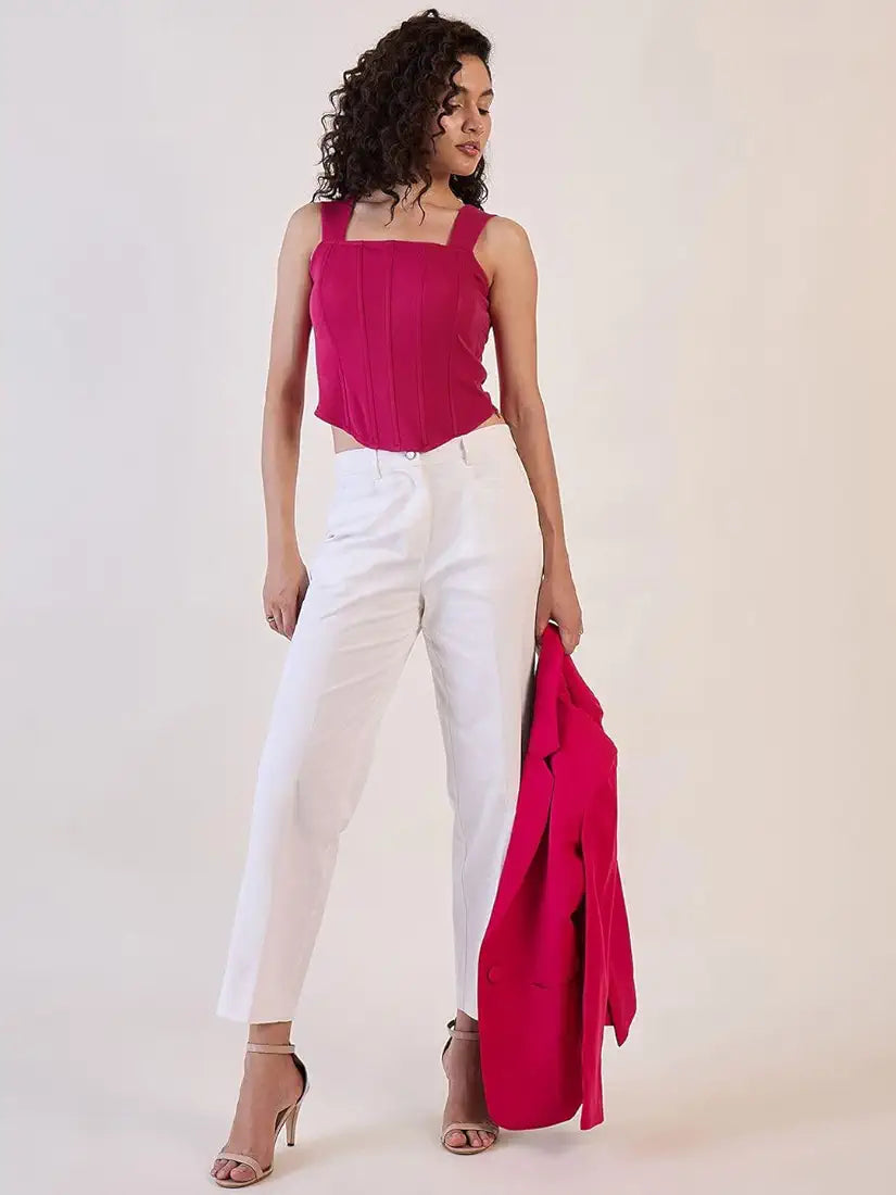 Powersutra Pink Solid Top for Women | Corset Top for Women | Office Wear for Women | Strappy Corset Top for Women