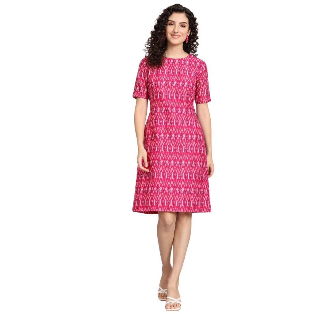 Powersutra Printed Dress for Women | A-line Dress for Women | Office Wear for Women | Dresses with Pockets for Women | Knee Length Dress for Women | Summer Dresses