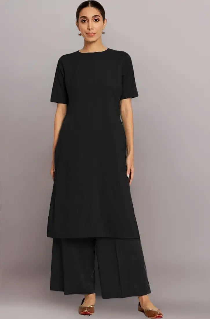 Thevasa Women's Black Rediant Glow Round Neck Kurta