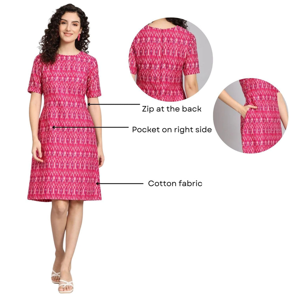 Powersutra Printed Dress for Women | A-line Dress for Women | Office Wear for Women | Dresses with Pockets for Women | Knee Length Dress for Women | Summer Dresses