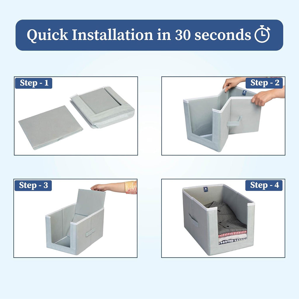 HomeStrap Set Of 4 Non Woven Shirt Stacker/Cloth Storage Foldable Wardrobe/closet Organizer With Handle For T-shirts, Shirts & Clothes (Grey)(Featured on Shark Tank)