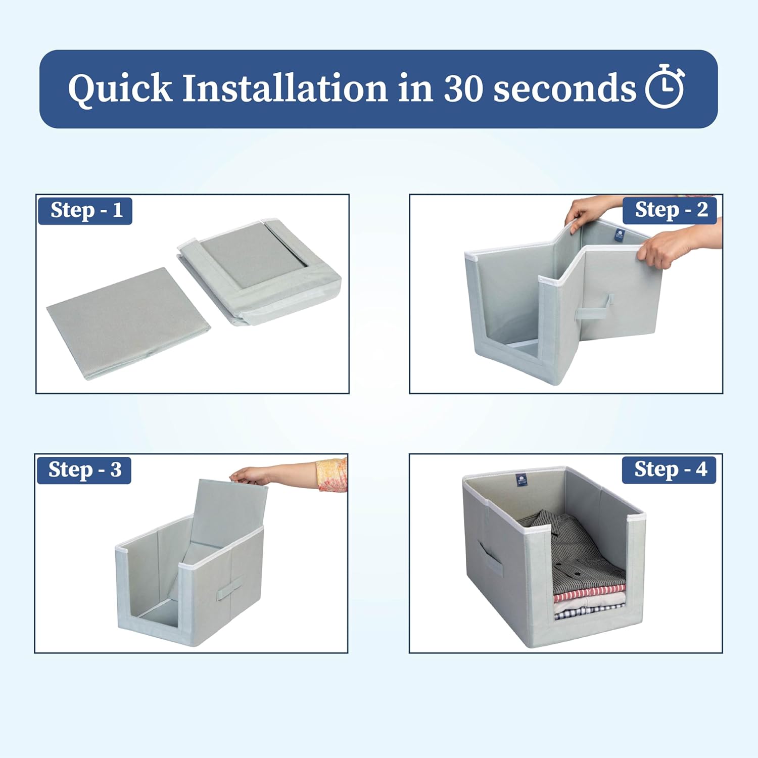 HomeStrap Set Of 4 Non Woven Shirt Stacker/Cloth Storage Foldable Wardrobe/closet Organizer With Handle For T-shirts, Shirts & Clothes (Grey)(Featured on Shark Tank)