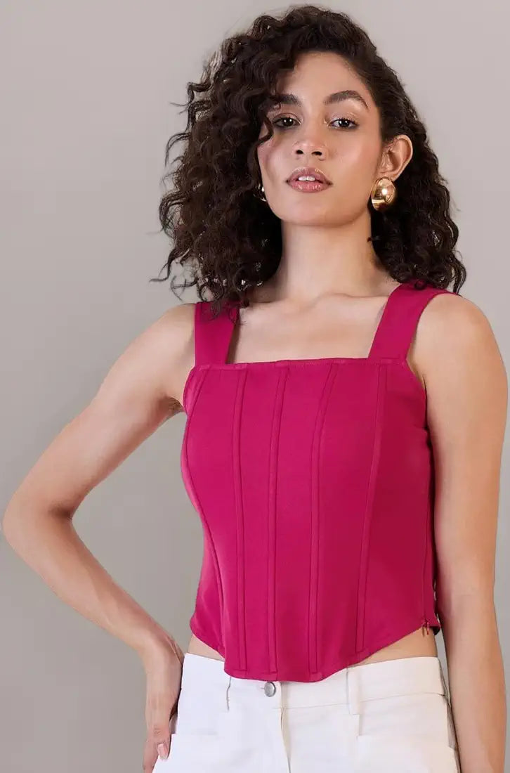 Powersutra Pink Solid Top for Women | Corset Top for Women | Office Wear for Women | Strappy Corset Top for Women