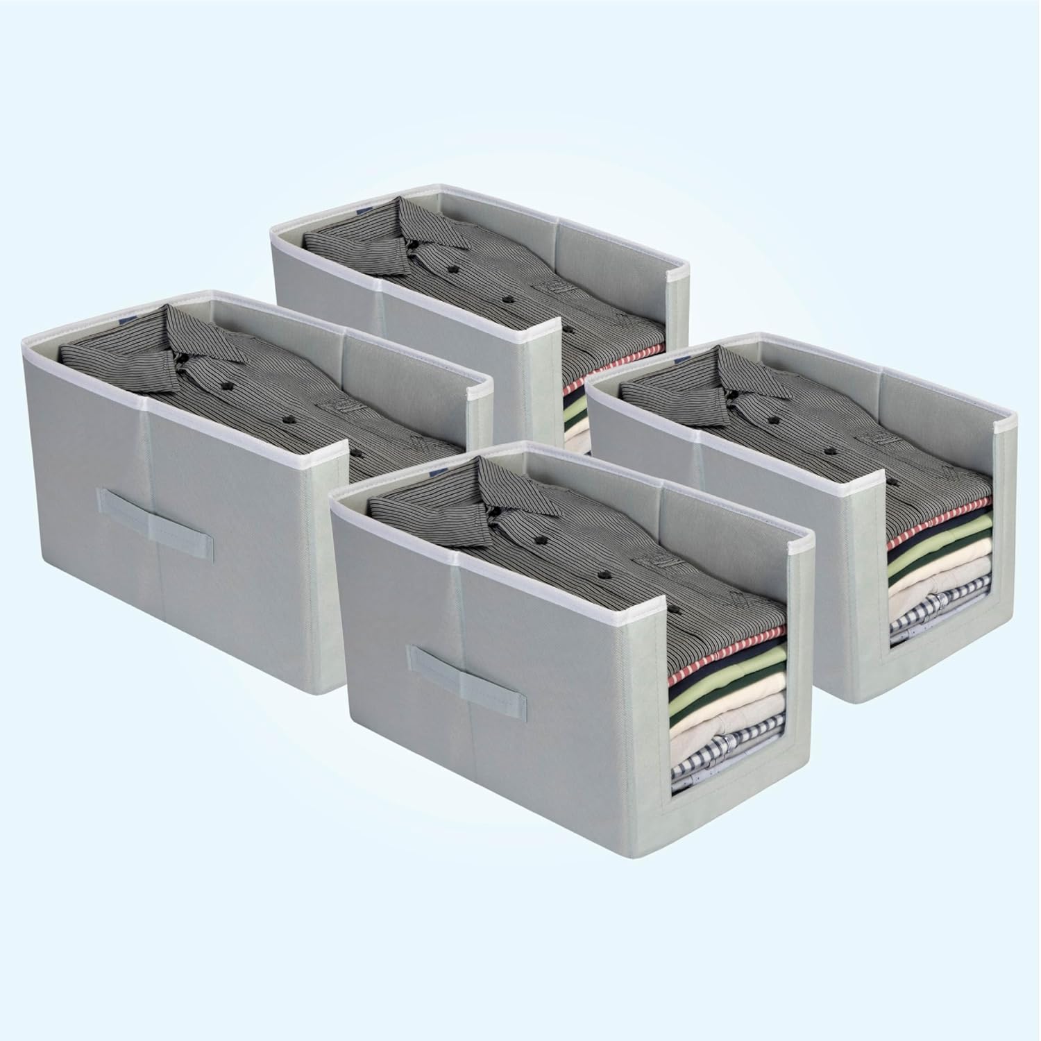 HomeStrap Set Of 4 Non Woven Shirt Stacker/Cloth Storage Foldable Wardrobe/closet Organizer With Handle For T-shirts, Shirts & Clothes (Grey)(Featured on Shark Tank)