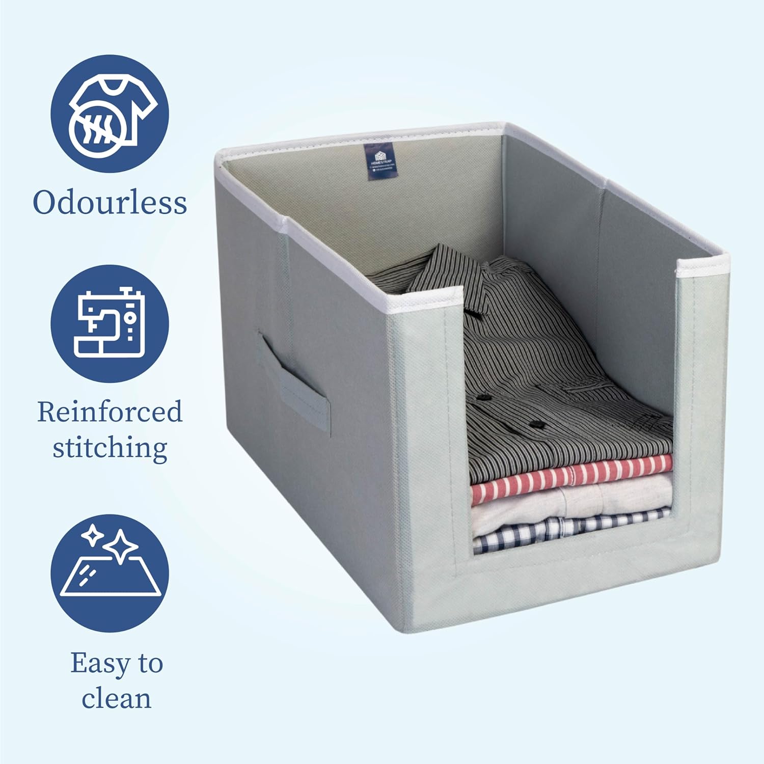 HomeStrap Set Of 4 Non Woven Shirt Stacker/Cloth Storage Foldable Wardrobe/closet Organizer With Handle For T-shirts, Shirts & Clothes (Grey)(Featured on Shark Tank)