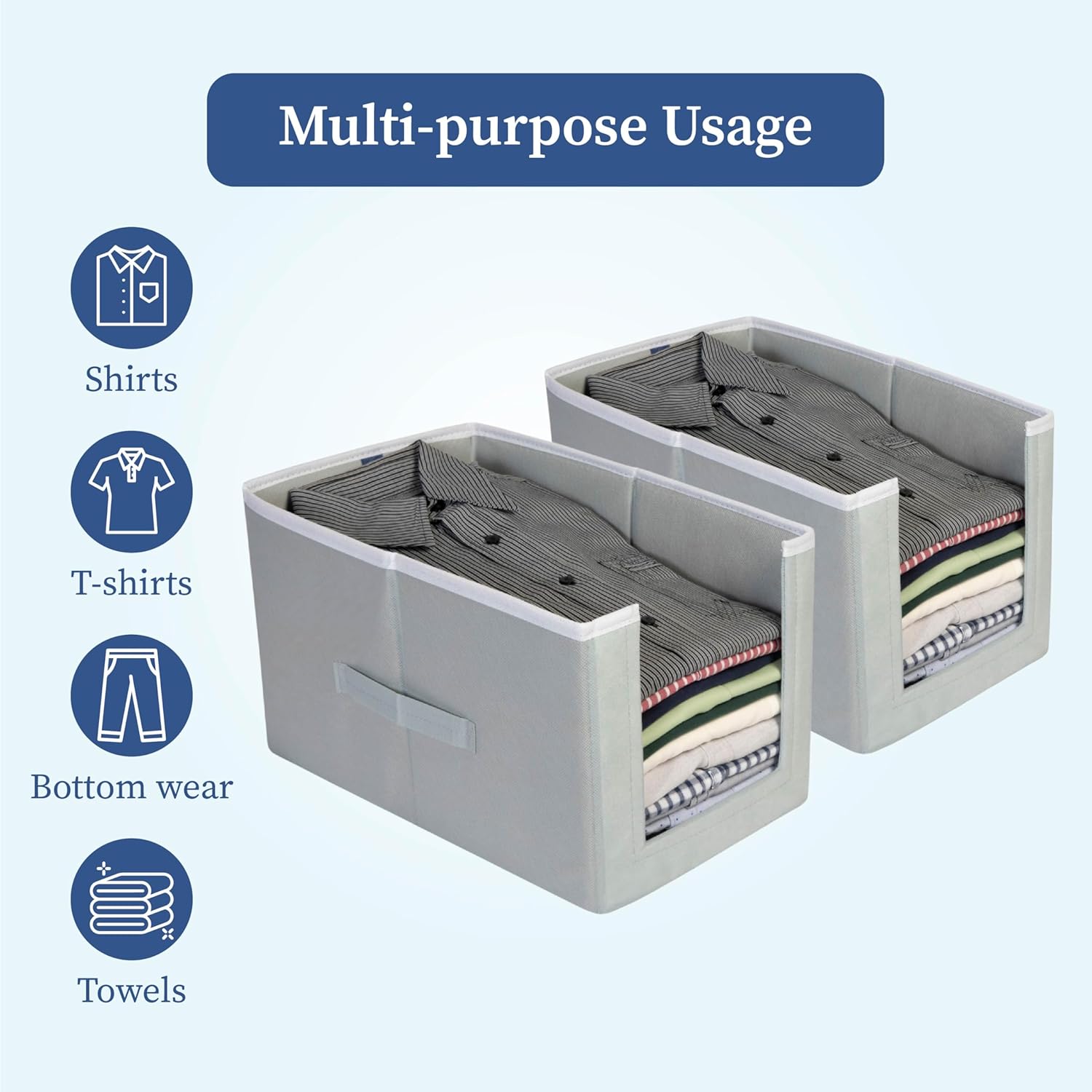 HomeStrap Set Of 4 Non Woven Shirt Stacker/Cloth Storage Foldable Wardrobe/closet Organizer With Handle For T-shirts, Shirts & Clothes (Grey)(Featured on Shark Tank)