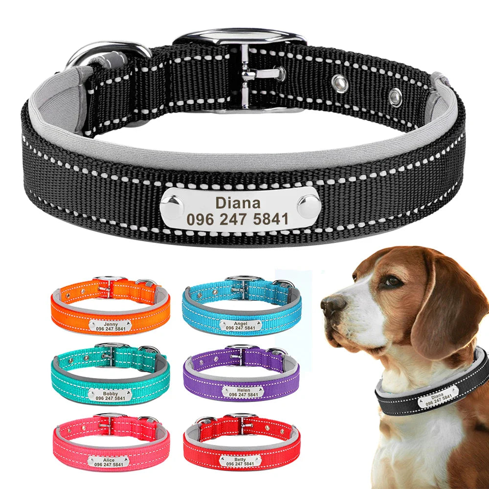 Reflective Personalized Dog Collar with ID Tag