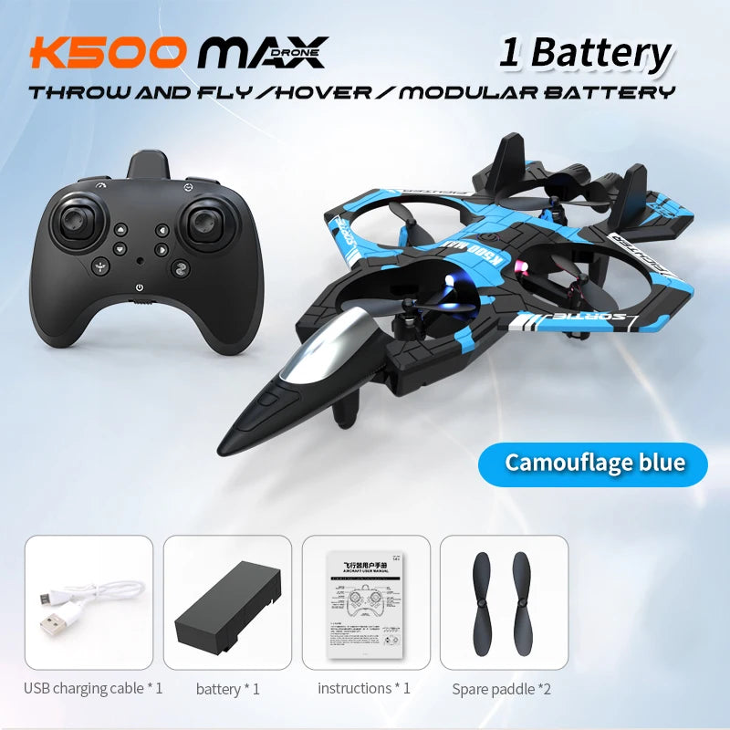 K500 MAX RC Plane Fighter 2.4G Remote Control Stunt Glider 360 ° Rolling Flight Flying EPP Foam Airplane with LED Toys for Kids