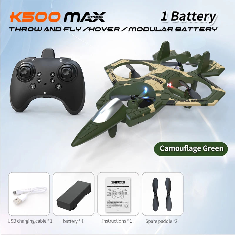 K500 MAX RC Plane Fighter 2.4G Remote Control Stunt Glider 360 ° Rolling Flight Flying EPP Foam Airplane with LED Toys for Kids