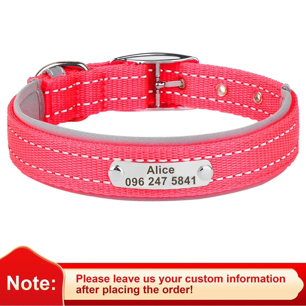 Reflective Personalized Dog Collar with ID Tag