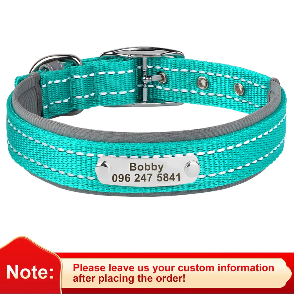Reflective Personalized Dog Collar with ID Tag